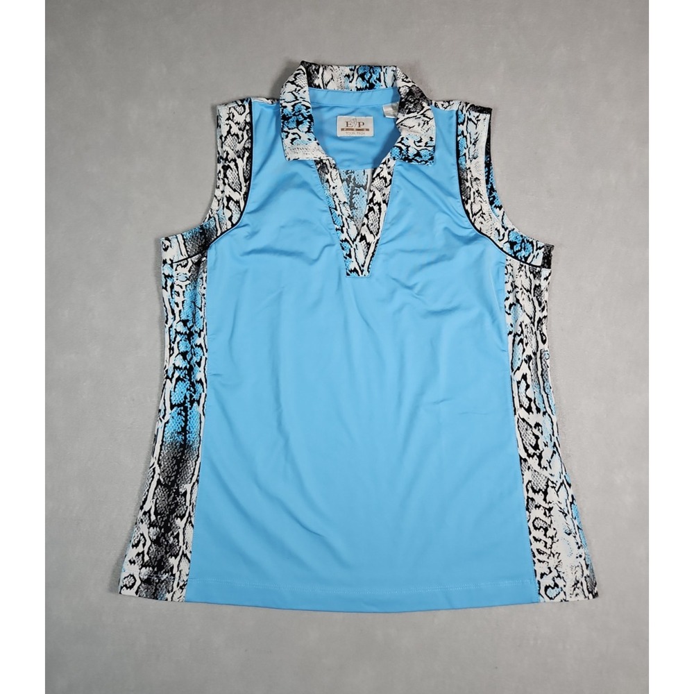 EP Pro Tour Tech Womens Blue Animal Print Sleeveless Golf Polo Size Large